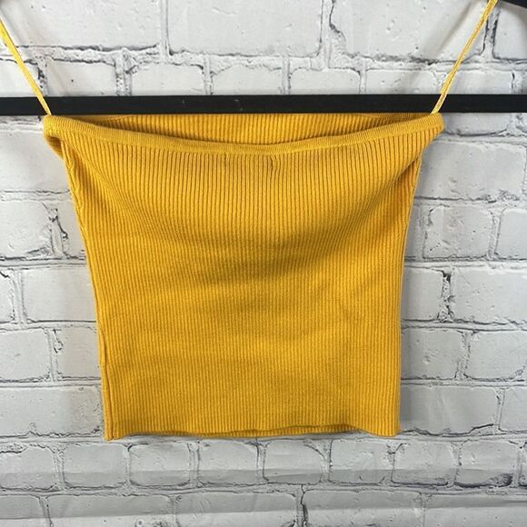 Dynamite Ribbed Mustard Yellow Strapless Crop Top Sz Sm NWT - Picture 2 of 4